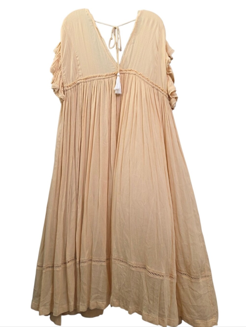 Nwot Free People Will Wait For You Golden Gauzy Flutter Sleeve Boho Midi Dress - Picture 4 of 16